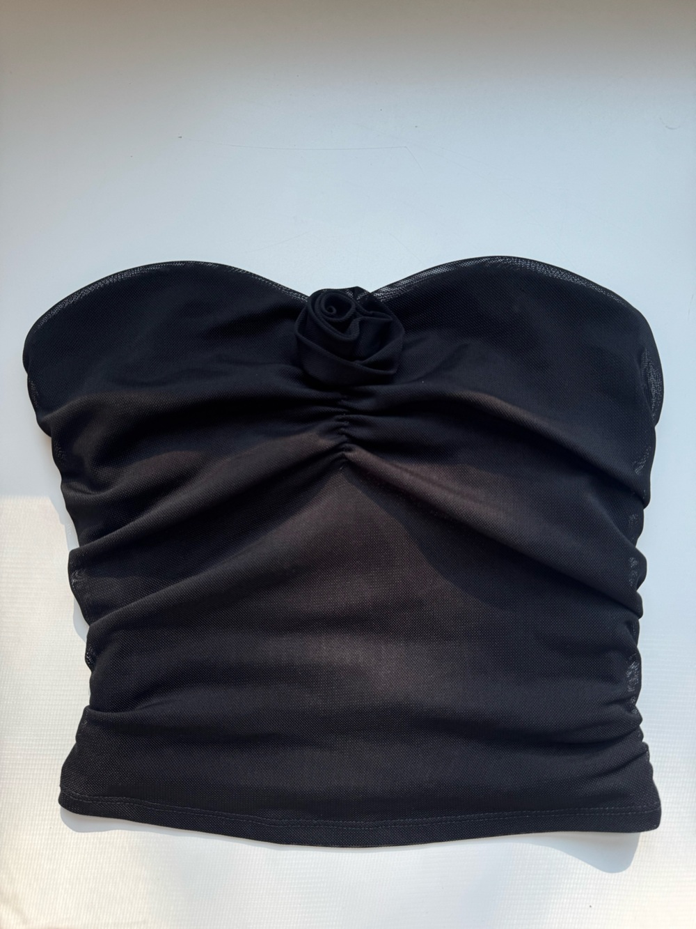 Garage Black Strapless Mesh Top